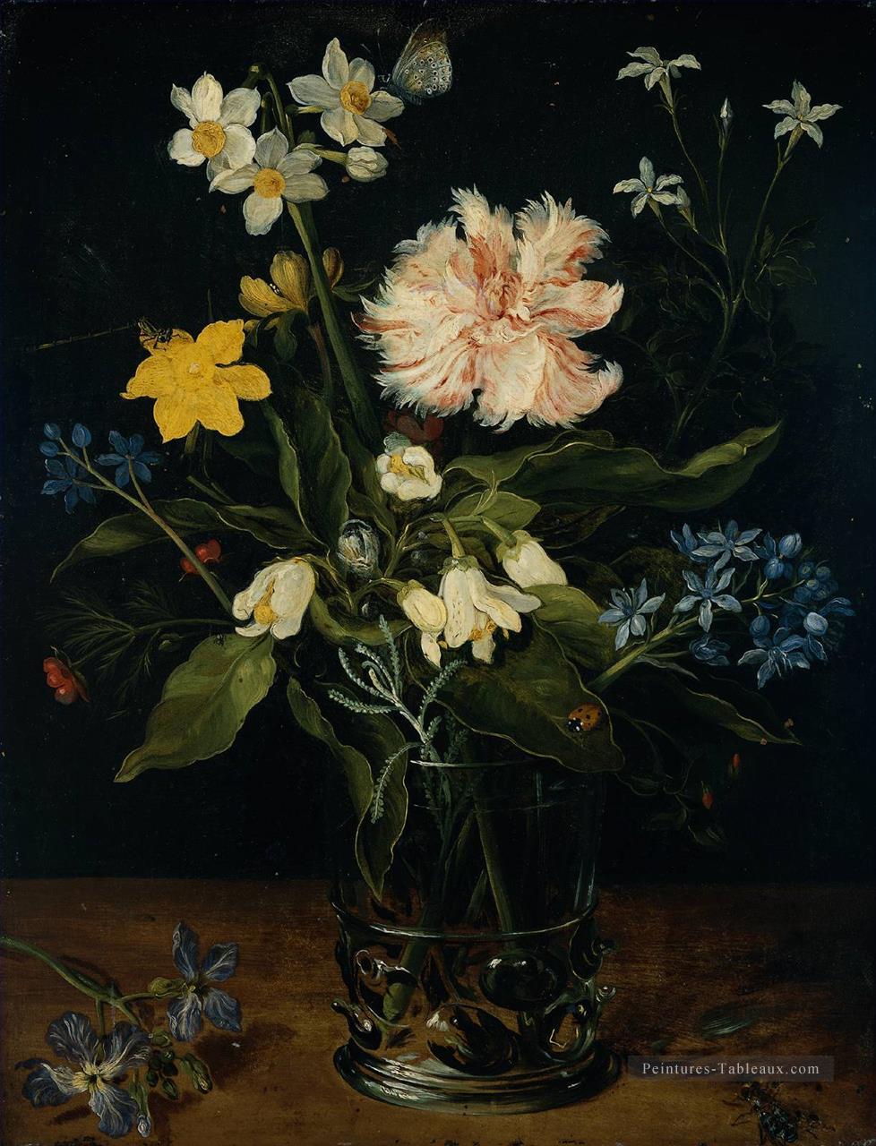 Nature morte aux fleurs dans un verre flamand Jan Brueghel l’Ancien fleur Peintures à l'huile